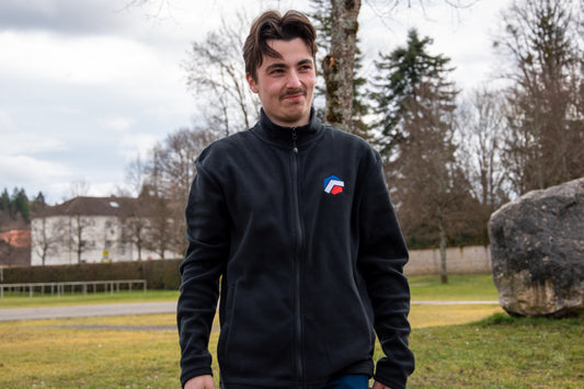 Veste polaire zippée sombre, logo Hexagone Tackle poitrine