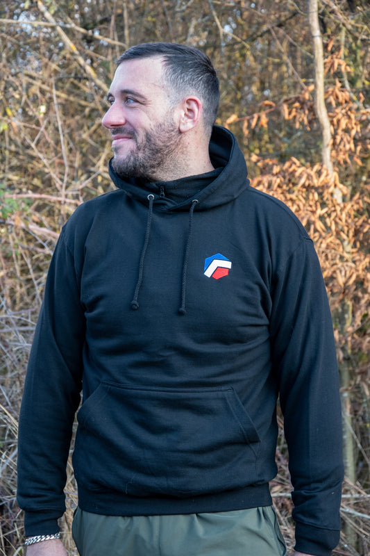 Sweat à capuche noir avec petit logo Hexagone Tackle poitrine