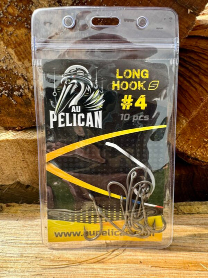 Lot d’hameçons Long Hook Au Pelican #4, sachet transparent avec 10 pièces